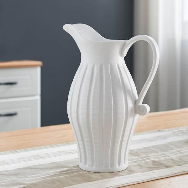 Genteel Charm White Ceramic Decorative Pitcher Vase 11132 - The Home Depot