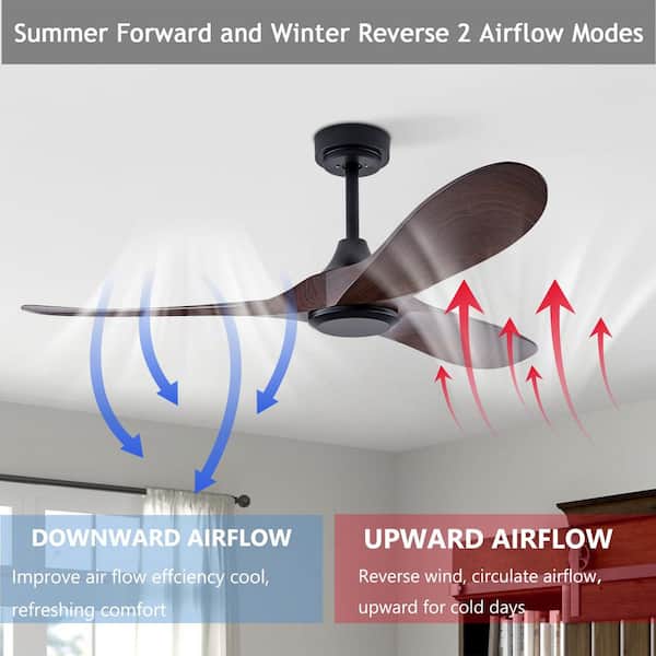 OUKANING 52 in. Indoor Black and Brown Modern 6-Speed Ceiling Fan