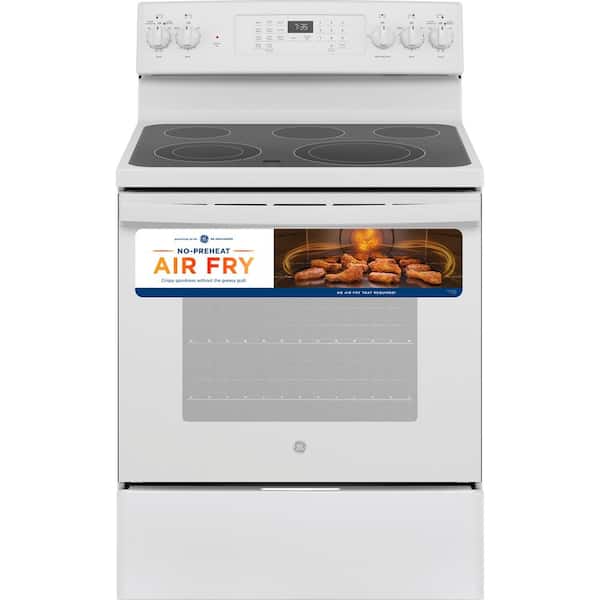 GE 30 in. 5.3 cu. ft. Freestanding Electric Range in White with Convection, Air Fry Cooking