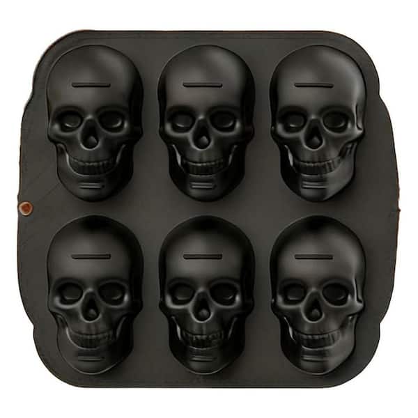 6 Cavity Silicone Skull Cake Pan Mold Nonstick 3D Skeleton Head Baking Pan for Halloween Chocolate Candy