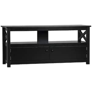 43.25 in. Black TV Cabinet Stand for TVs up to 46 in., Entertainment Center with Storage Shelf and Cupboard