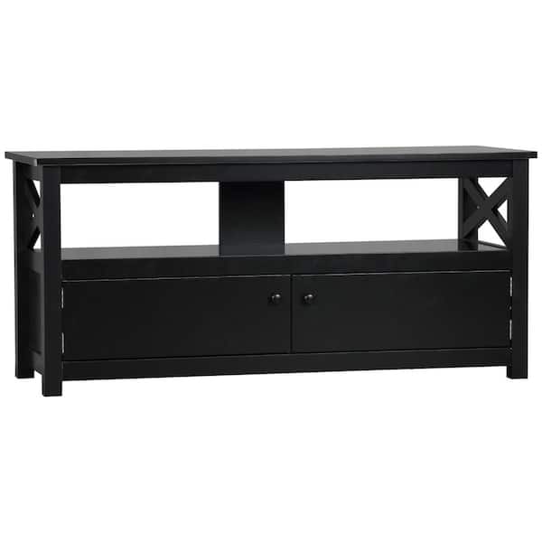 HOMCOM 43.25 in. Black TV Cabinet Stand for TVs up to 46 in., Entertainment Center with Storage Shelf and Cupboard
