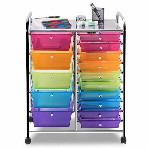 Henf 15-Drawer Rolling Storage Cart Organizer Cart with Semi-Transparent Mutli Color Drawers for Tools Paper Utility Cart with 360 Degrees Wheels Scrapbook 
