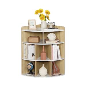 Corner Cabinet, 3-Tier Storage Organizer 31.2 in.Tall Wooden Triangle Bookcases with 8 Cubbies, Bookshelf White & Brown