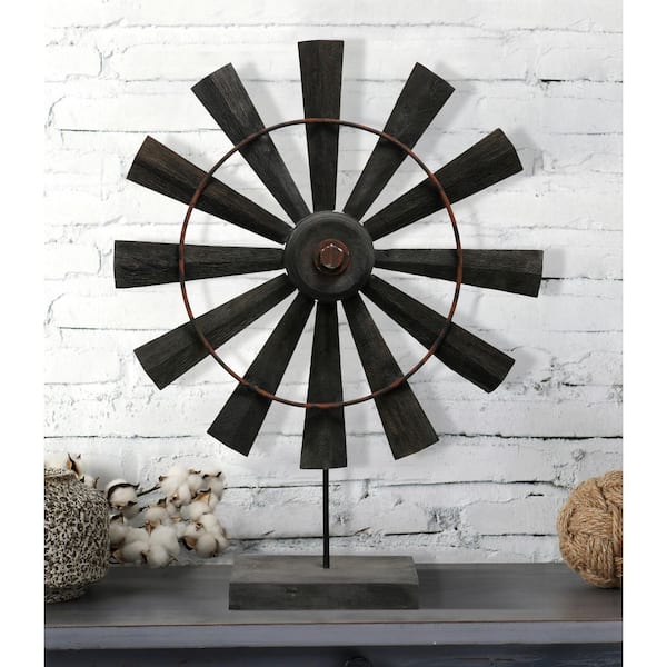 PRIVATE BRAND UNBRANDED Larkspur Coffee Windmill Carved Wood Sculpture