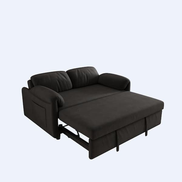 Z-joyee 54 in. Black Velvet Twin Size Retractable Sofa Bed P