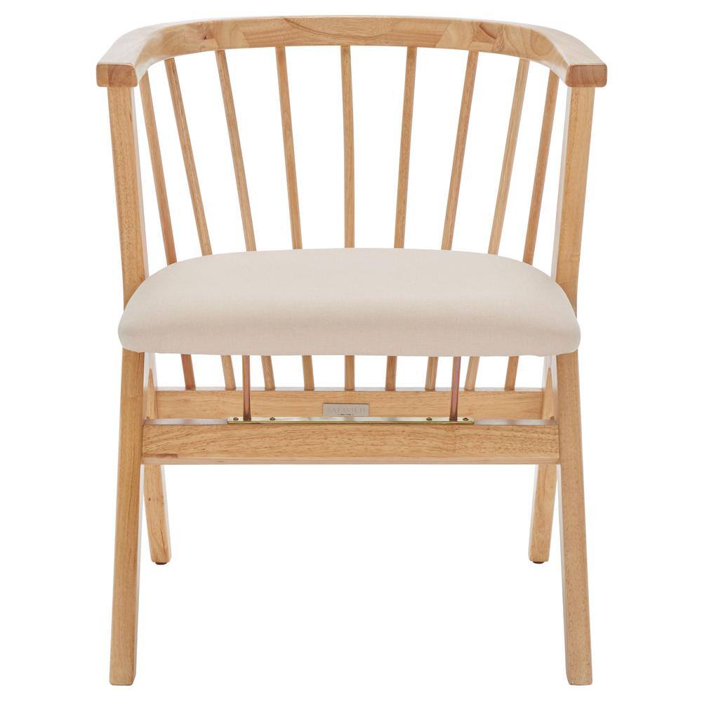 Natural Wood Upholstered Linen Windsor Arm Chair