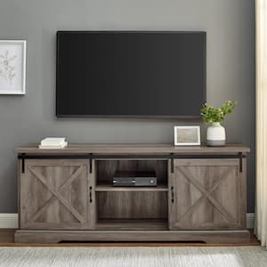 70 in. Grey Wash Wood and Metal TV Stand with Sliding X Barn Doors (Max tv size 80 in.)