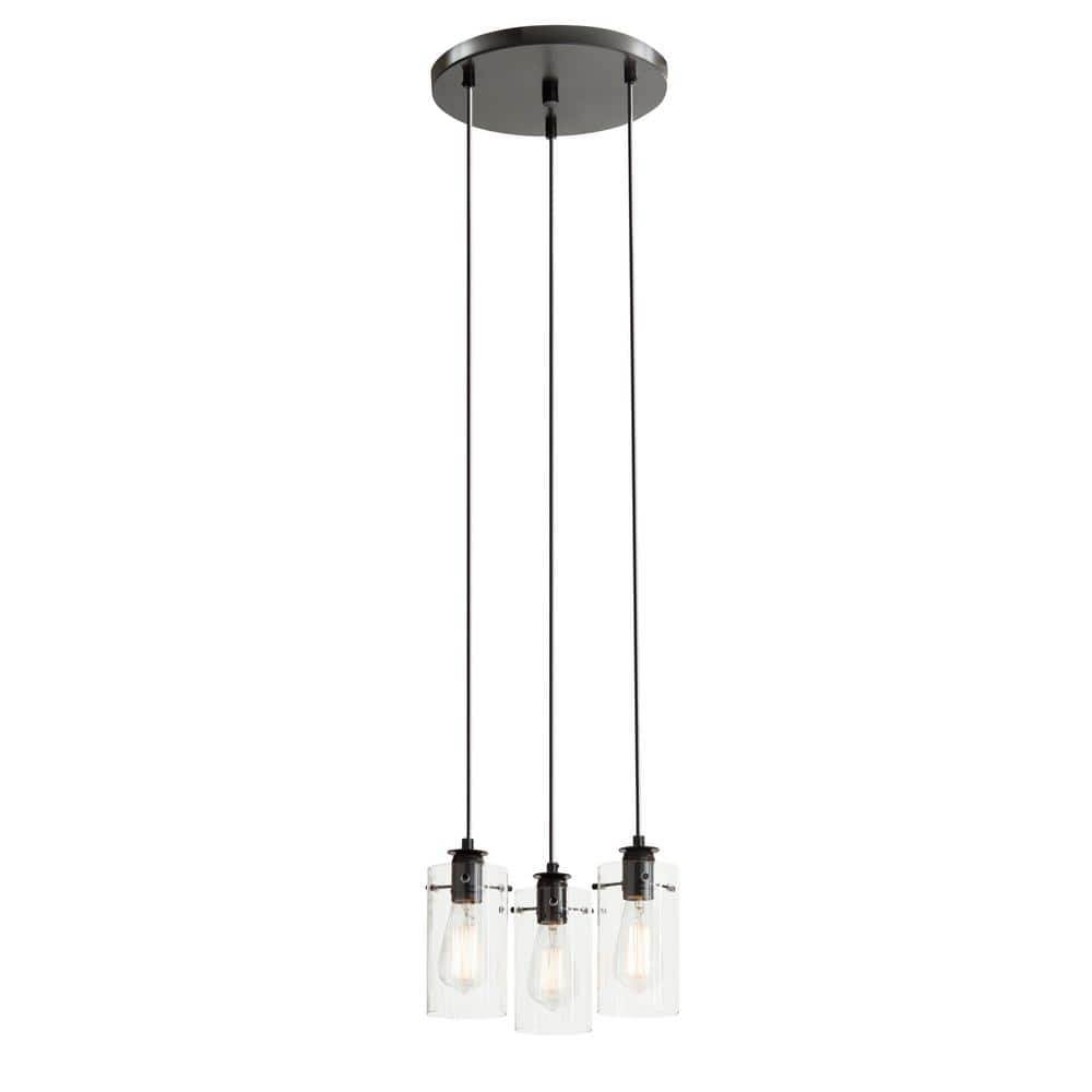 Hampton Bay Regan 3-Light Espresso Pendant Hanging Light with Clear Glass Shades, Industrial Kitchen Pendant Lighting