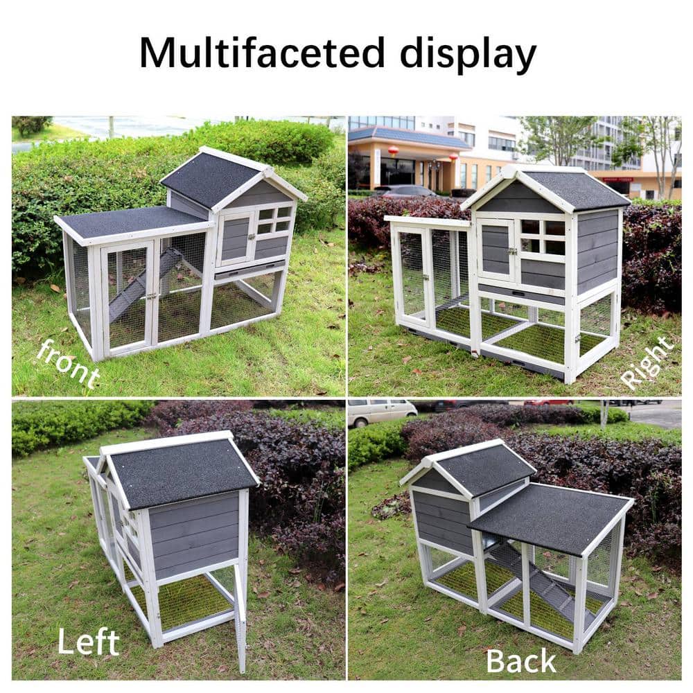 Gray and White 48'' Wooden Chicken Coop with Enclosure