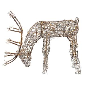 24 in. Tall Rattan Grazing Reindeer Decoration with Halogen Lights