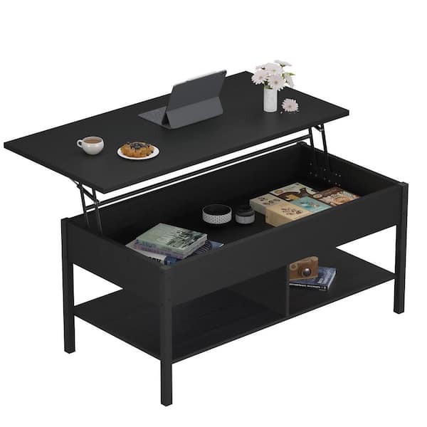 CIPACHO 42 in. Black Rectangle MDF Wood Top Coffee Table with Lift Top