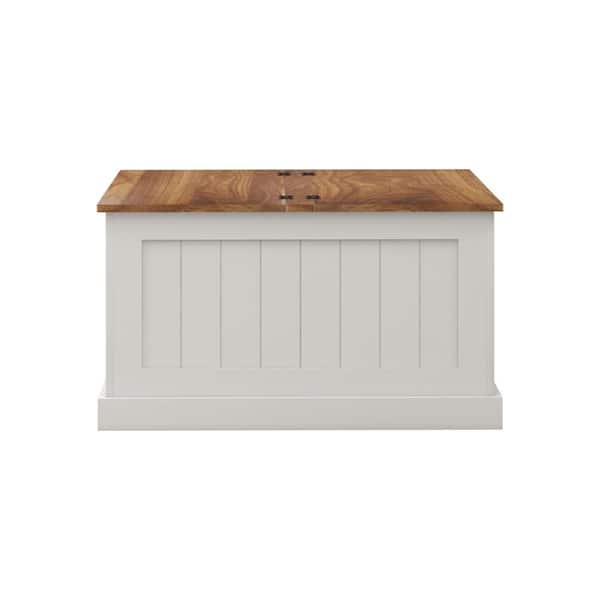 Noble House Olsan 31.5 in. White Farmhouse Square Particle Board Storage Coffee Table with Hinged Lids