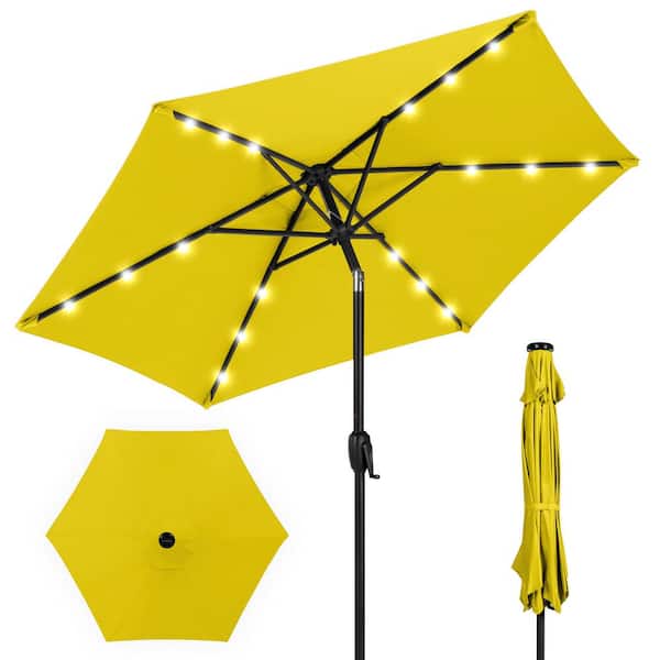 Best Choice Products Yellow 7.5 ft. Outdoor Solar Patio Umbrella with Tilt, Crank and LED Lights