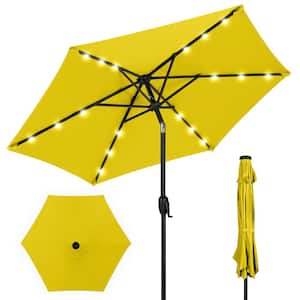 7.5 ft. Outdoor Market Solar Tilt Patio Umbrella with LED Lights in Yellow