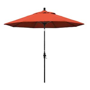 9 ft. Fiberglass Market Collar Tilt M Black Patio Umbrella in Sunset Olefin