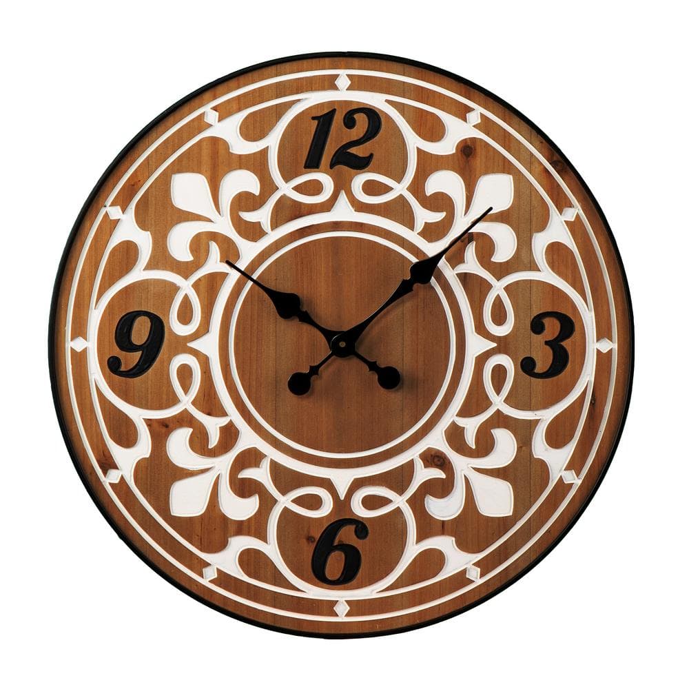 Natural 23 in. Unique Fleur-De-Lis Patterns and Elegant Roman Numeral Wall 