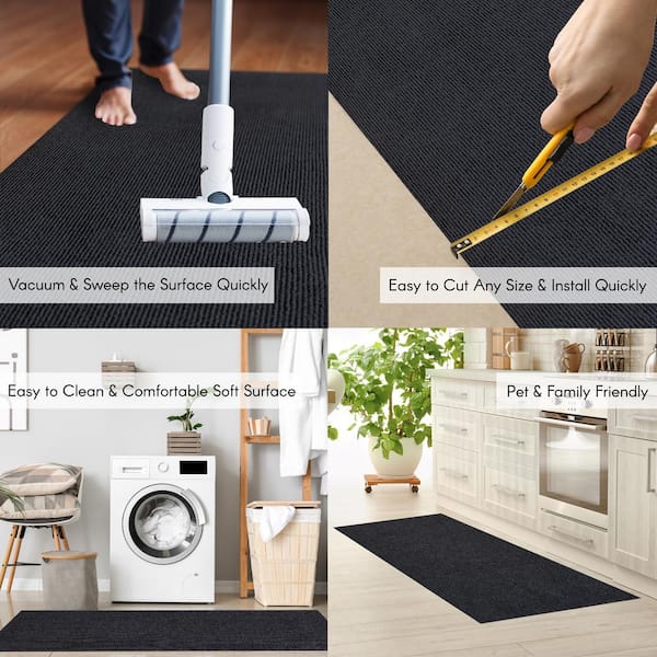 Heavy Duty Solid Black 31 in. W x 3 ft. L Indoor/Outdoor Runner Rug/Stair Runner 7.8 sq. ft.