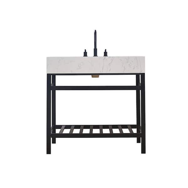 Altair Merano 36 in. W x 22 in. D x 35 in. H Bath Vanity in Matte Black with White Composite Stone Top