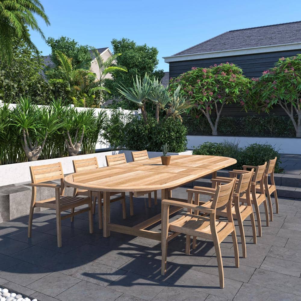 Amazonia Carter 9-Piece Teak Double Extendable Oval Patio Dining