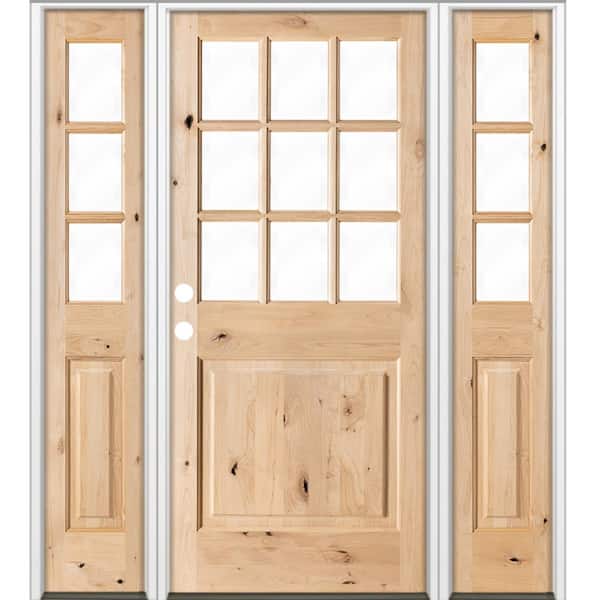 Krosswood Doors 64 in. x 80 in. Craftsman Alder 9-Lite Clear Low-E Unfinished Wood Right-Hand Inswing Prehung Front Door/Sidelites