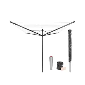116 in x 116 in Outdoor Rotary Clothesline Lift-O-Matic with Ground Spike, Cover, and Clothespins with Bag - Anthracite