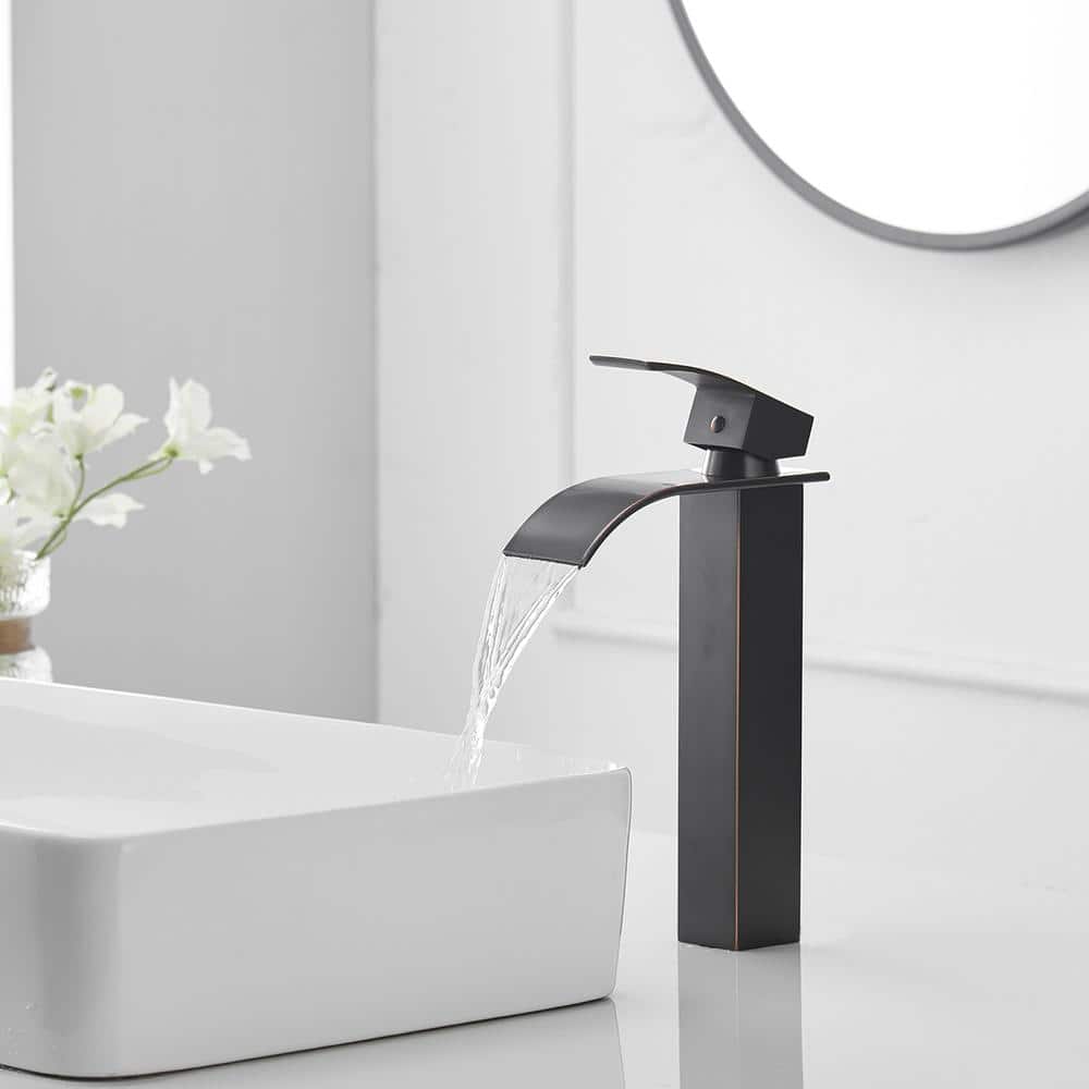 Oil Rubbed Bronze Modern Waterfall Bathroom Faucet with Pop-up Drain