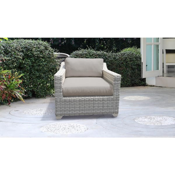 TK CLASSICS Cushioned Fairmont Wicker Outdoor Arm Lounge Chair with Beige Cushions