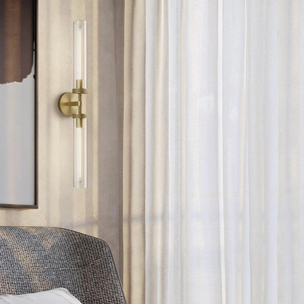 Gold Double Tube Glass and Metal Wall Sconce