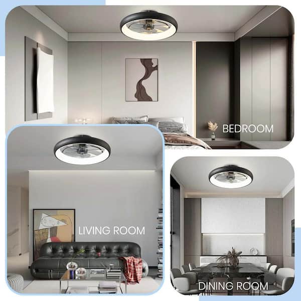 20 in. Indoor Ceiling Fan with Light Remote and APP Control, 6 Wind Speeds Smart Modern Ceiling Fan for Bedroom(Black)
