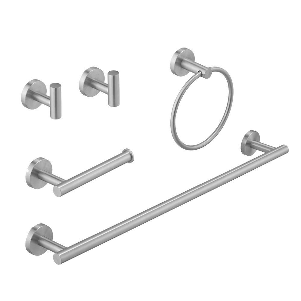Bathroom Hardware 5-Pieces Bath Hardware Set with Towel Bar, Towel Ring, Robe Hook Toilet Paper Holder in Brushed Nickel price history on PriceWatchPro