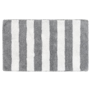 21 in. x 34 in. Platinum Gray/White Beach Stripe Plush Nylon/Polyester Rectangle Bath Rug
