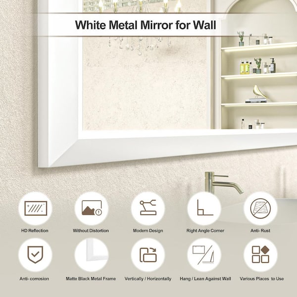 48 in. W x 30 in. H Rectangular Framed French Cleat Wall Mounted Tempered Glass Bathroom Vanity Mirror in White