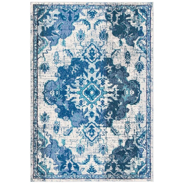 SAFAVIEH Madison Ivory/Blue 9 ft. x 12 ft. Border Floral Oriental Area Rug