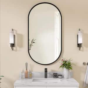 18 in. W x 36 in. H Large Oval Framed Aluminum Vertical/Horizontal Wall Mounted Bathroom Vanity Mirror in Black