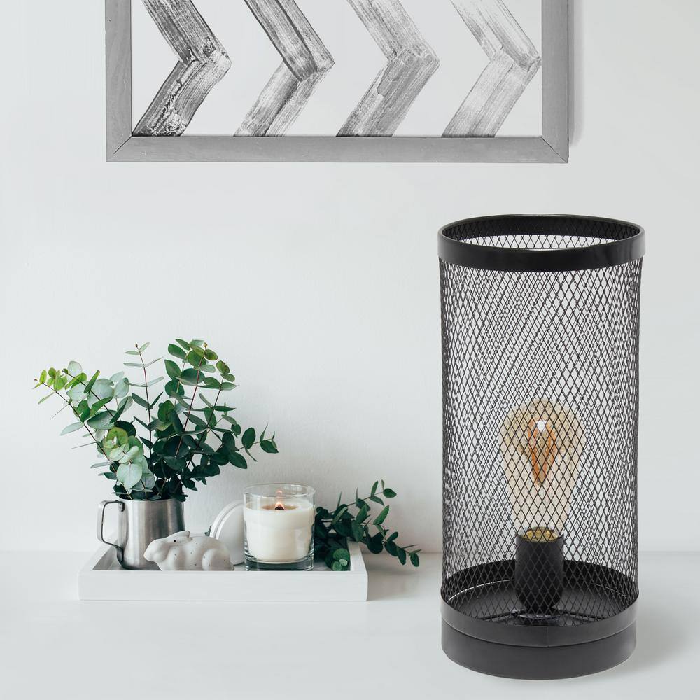 Simple Designs Mesh Cylindrical Steel Table Lamp Black