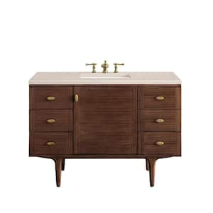 Amberly 48.0 in. W x 23.5 in. D x 34.7 in. H Bathroom Vanity in Mid-Century Walnut with Eternal Marfil Quartz Top