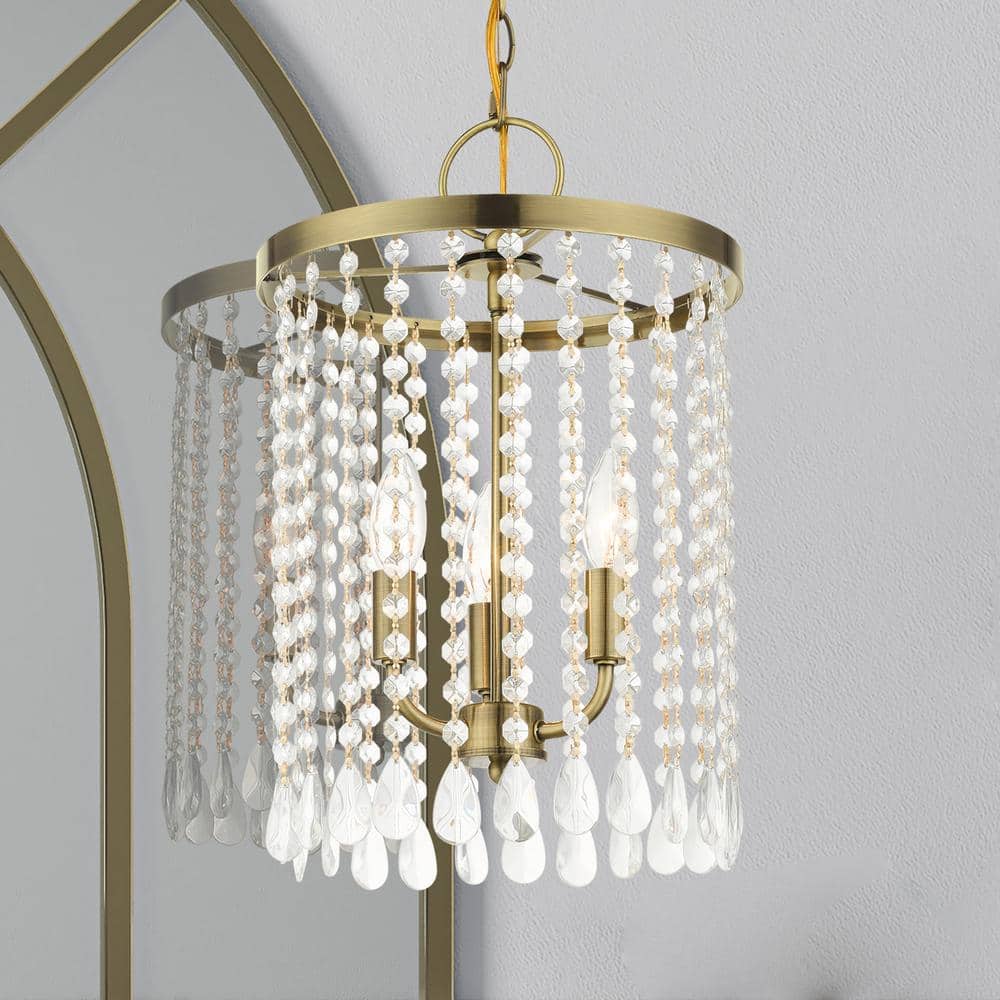 Antique Brass Mini 3-Light Chandelier with Crystal Accents