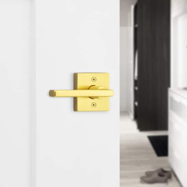 Kwikset Halifax Square Satin Brass Privacy Bed Bath Door Handle