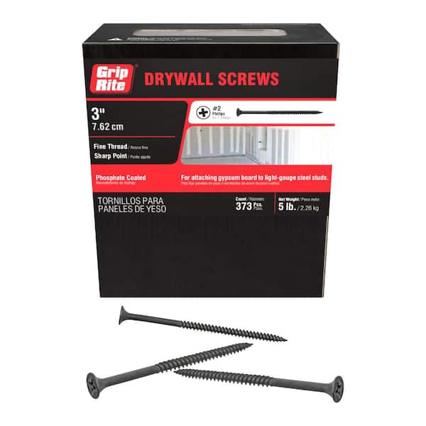 Grip-Rite #8 x 3 in. #2 Phillips Bugle Head Fine Thread Drywall Screws 5 lb. Box