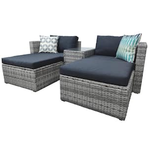 Garden Patio Gray 5-Piece Wicker Outdoor Sectional Set with Gray Cushions