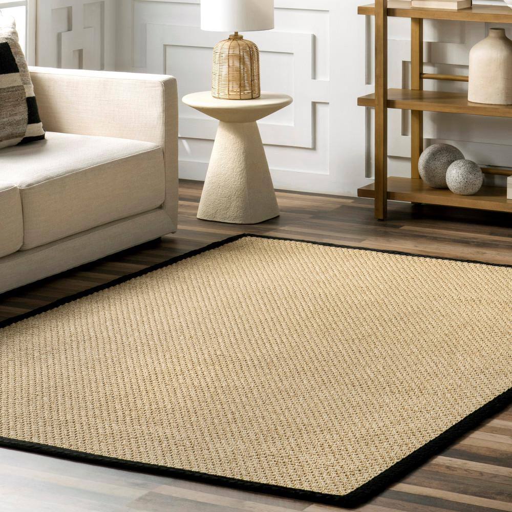 Meena Black and Tan Faux Seagrass 5x8 Indoor/Outdoor Area Rug