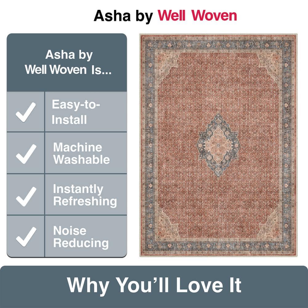 Asha Lilith Vintage Oriental Red Blue Chenille Area Rug 8' x 10'