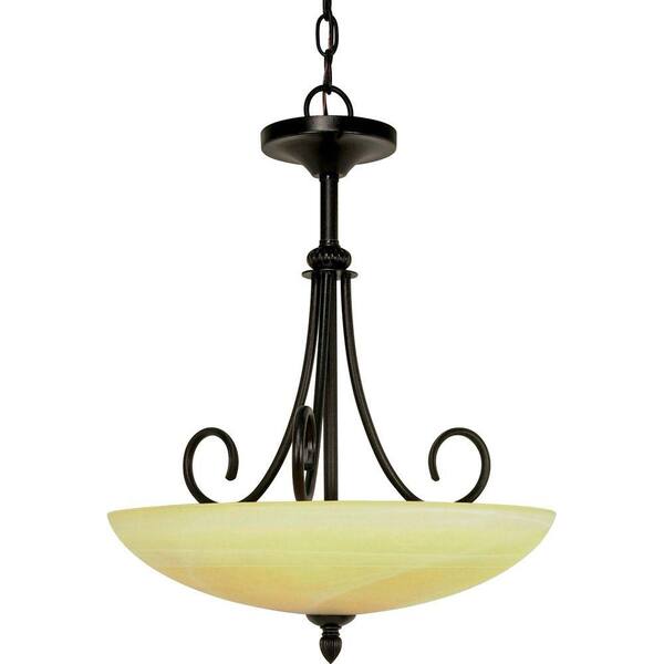 Glomar Vanguard Textured Black 3 Light Pendant With Gold Washed Alabaster Swirl Swirl Glass-DISCONTINUED