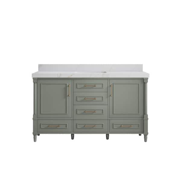 Willow Collections Hudson 60 in. W x 22 in. D x 36 in. H Single Sink Bath Vanity in Evergreen with 2 in. Calacatta Sienna Quartz Top