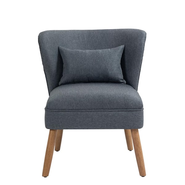 Uixe Gray Linen Upholstered Armless Accent Side Chair with Wood Legs and One Pillow(Set of 1)