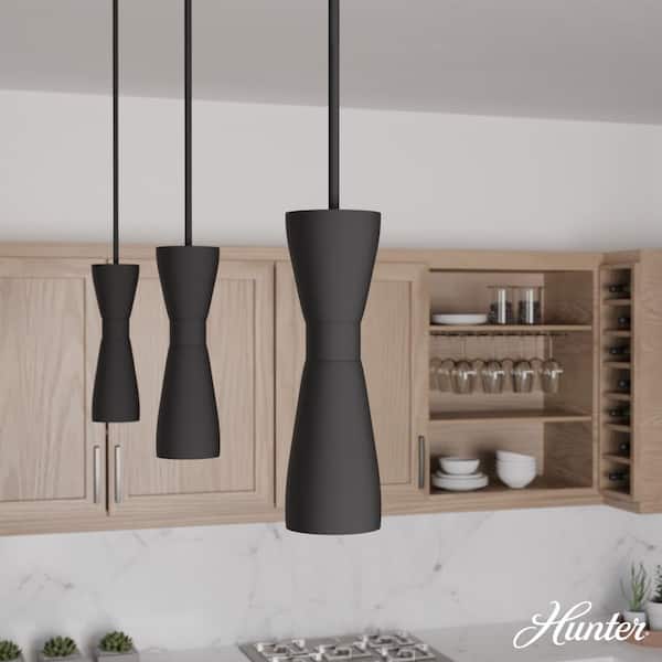 Hunter Zola 60-Watt 2-Light Matte Black Island Mini Pendant Light with Metal Shade, No Bulbs Included