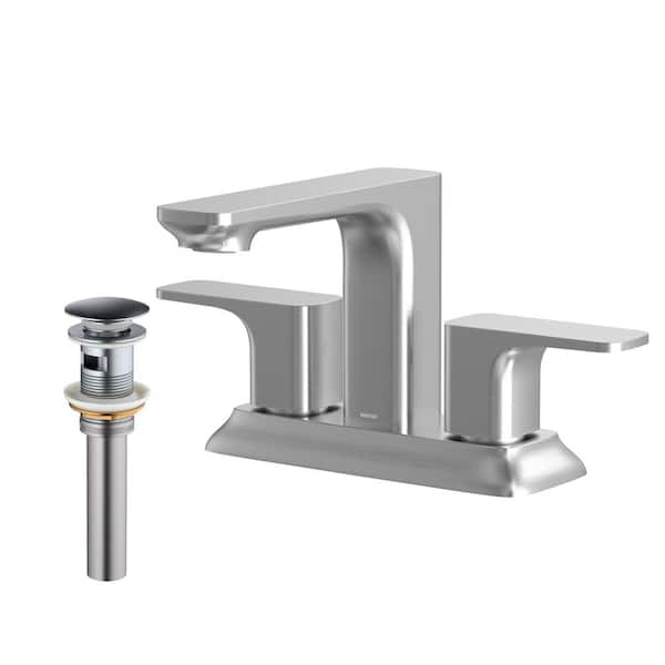 Karran Venda Centerset 2-Handle 2-Hole Bathroom Faucet with Matching Pop-up Drain in Stainless Steel