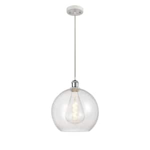 Athens 60-Watt 1 Light White and Polished Chrome Shaded Mini Pendant Light with Seeded glass Seeded Glass Shade