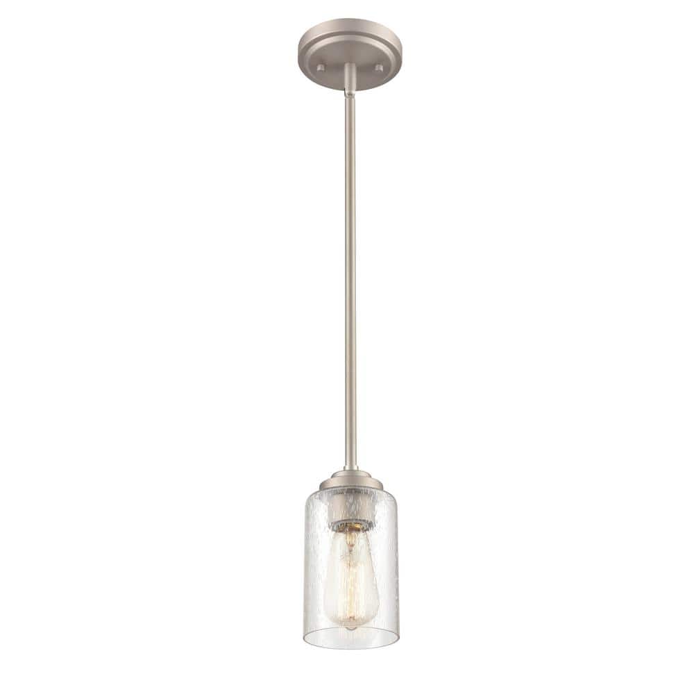 Satin Nickel Glass Mini Pendant Light, 7.25" Height